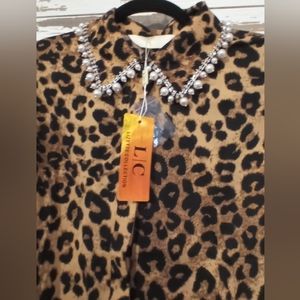 Embellished Brown and Black Bib Collar Blouse